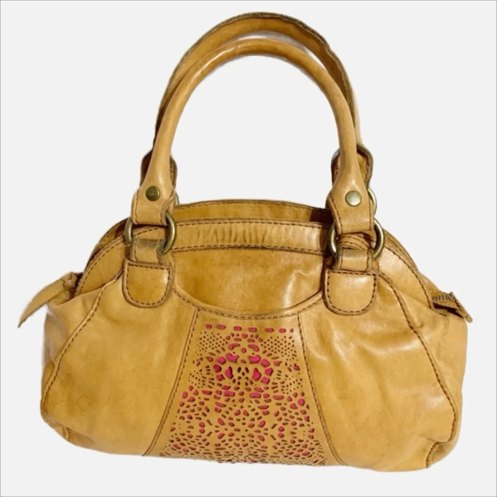 Lucky Brand Sunset Junction Lamb Leather Top Handled Satchel Cutout Front Pocket